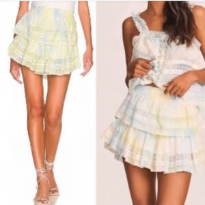 Love Shack Fancy Lily Pond tie dye ruffle mini skirt